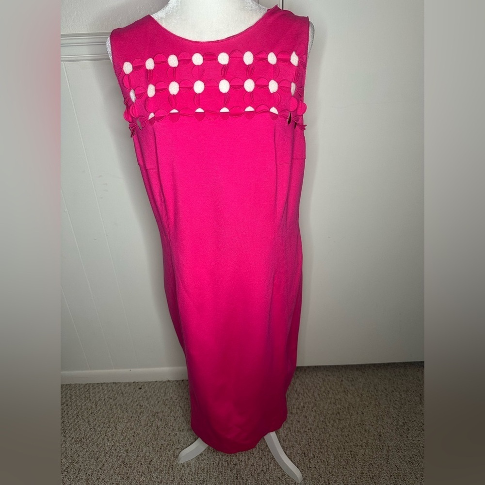 Akris Punto Hot Pink Midi Dress with White Accent Dots